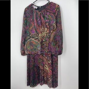 Vintage Damon ILGWU Dress Pleated 70s Paisley Fabulous Secretary Mom Sz 10